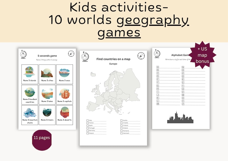 Learning Children Games and Young Teens Activities World Geography Games World and USA Map Fun ...