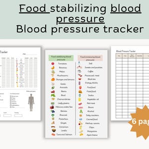 Blood pressure food tracker - Food Journal Health Log - Blood pressure log - Food diary -  High Blood Pressure Monitoring - Digital download