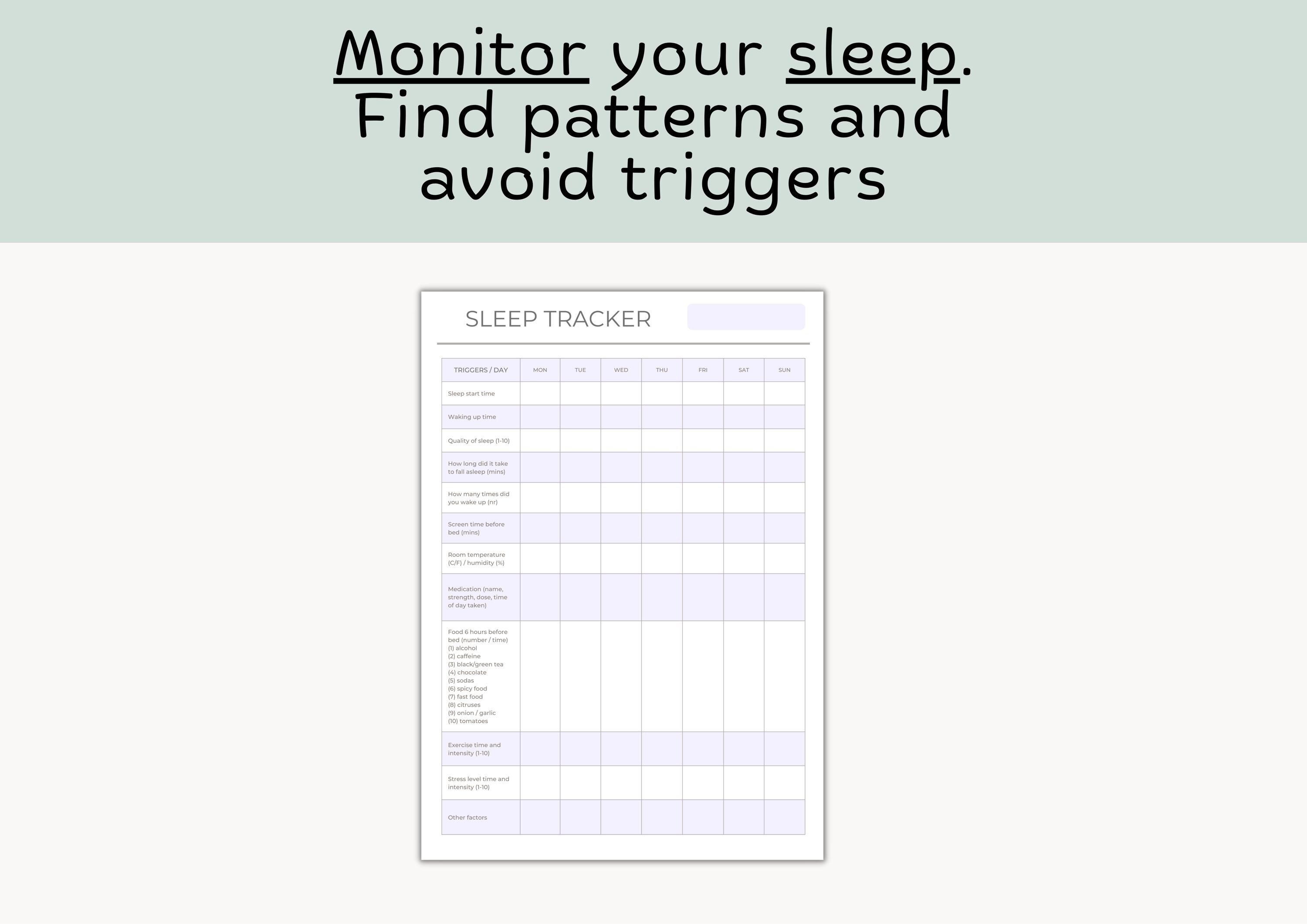 Sleep Tracker - Health Log Printable Template - Mental and Physical ...
