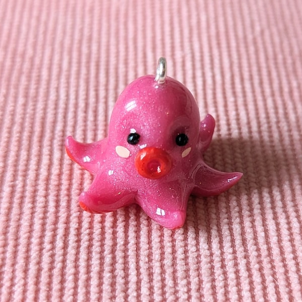 Figurine poulpe rose en pâte fimo, pour boucle d'oreilles, collier ou porte clé