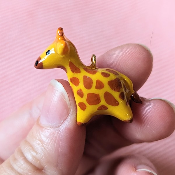 Figurine girafe en pâte fimo, pour boucle d'oreilles, collier ou porte clé