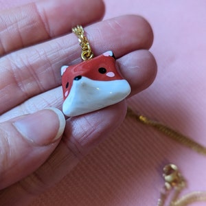 Necklace decorated with a fox head in fimo, fox pendant image 6