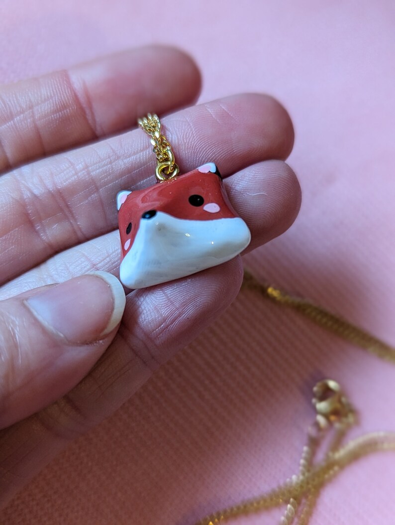 Necklace decorated with a fox head in fimo, fox pendant image 6