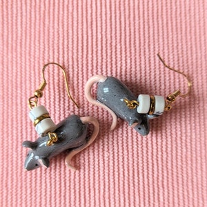 Boucle d'oreilles rats, en fimo, azurite et résine, bijou souris image 5