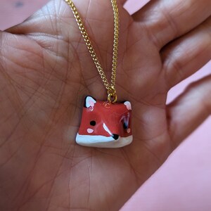 Necklace decorated with a fox head in fimo, fox pendant image 4