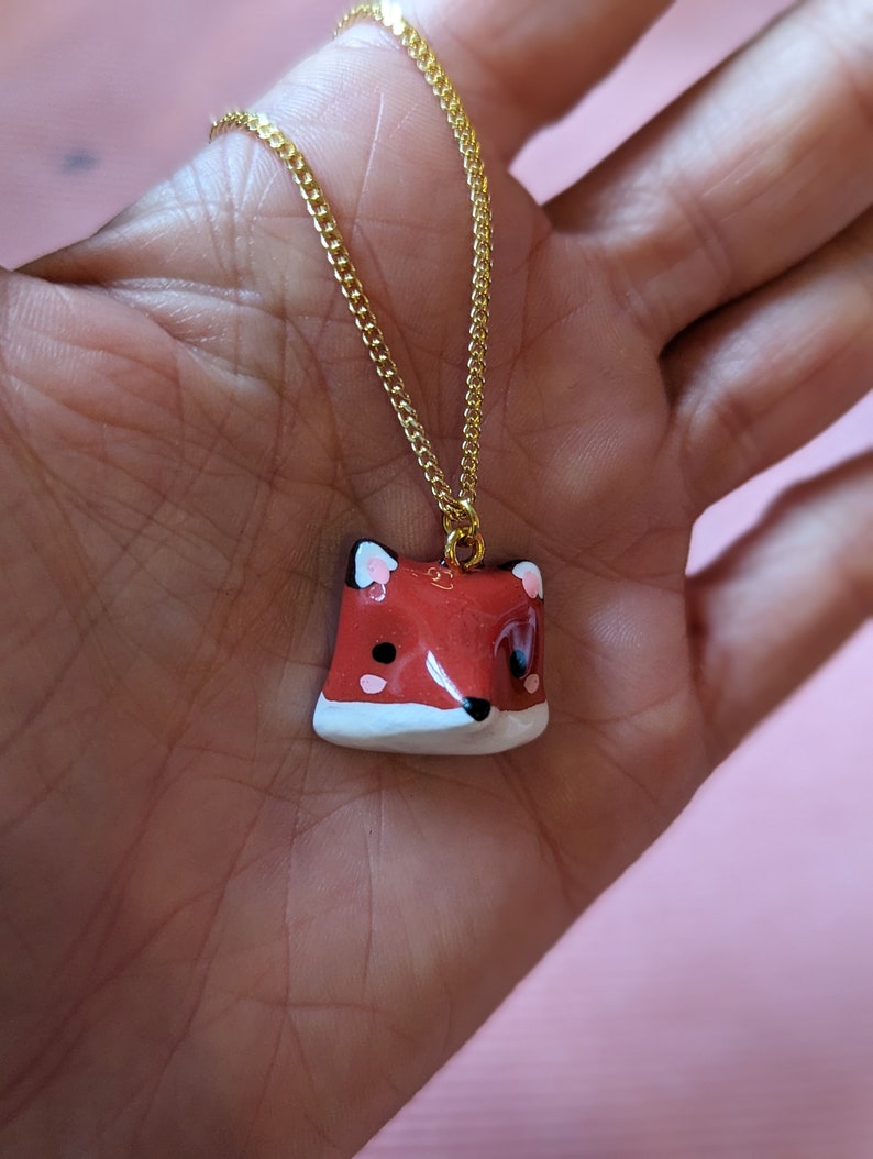Necklace decorated with a fox head in fimo, fox pendant image 4