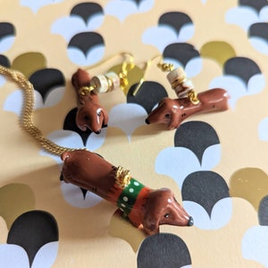 Kitsch dachshund earring, in fimo, azurite and resin image 6