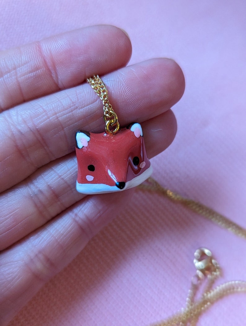 Necklace decorated with a fox head in fimo, fox pendant image 2
