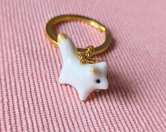 golden key ring mini polar fox in fimo and resin