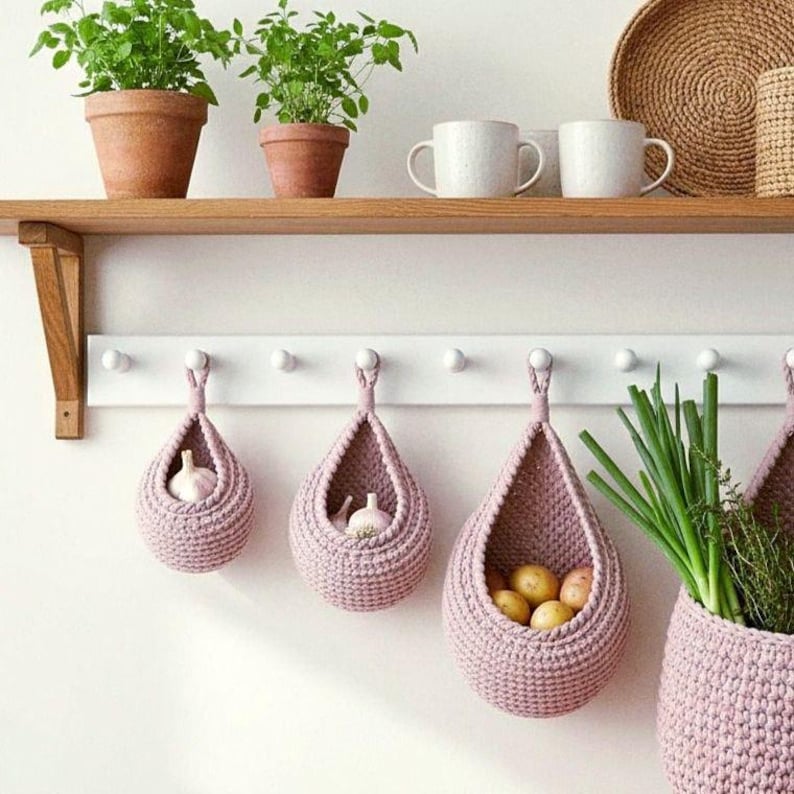 Unique crochet teardrop basket, gift idea for crochet lovers