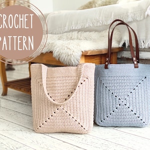 Häkelanleitung, Oma quadratische Tasche, Tote Bag Muster, Schulter Sommer Tasche DIY, Strandtasche für Frau, Geschenk für Mama, Boho Boho Tasche