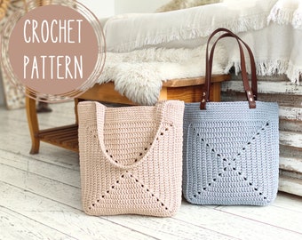 Crochet Pattern, Granny Square bag, Tote Bag Pattern, Shoulder Summer Bag DIY, Beach bag for woman, Crochet gift for mom, Bohemian Boho Bag