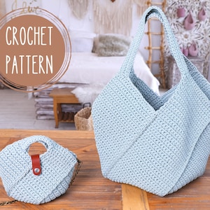 Set von 2 Mustern, Häkeltasche Muster, Einkaufstasche, Sommertasche, kleine Schultertasche, Crossbody Tasche PDF, handgemachte Tasche, Handtasche, gehäkeltes Geschenk