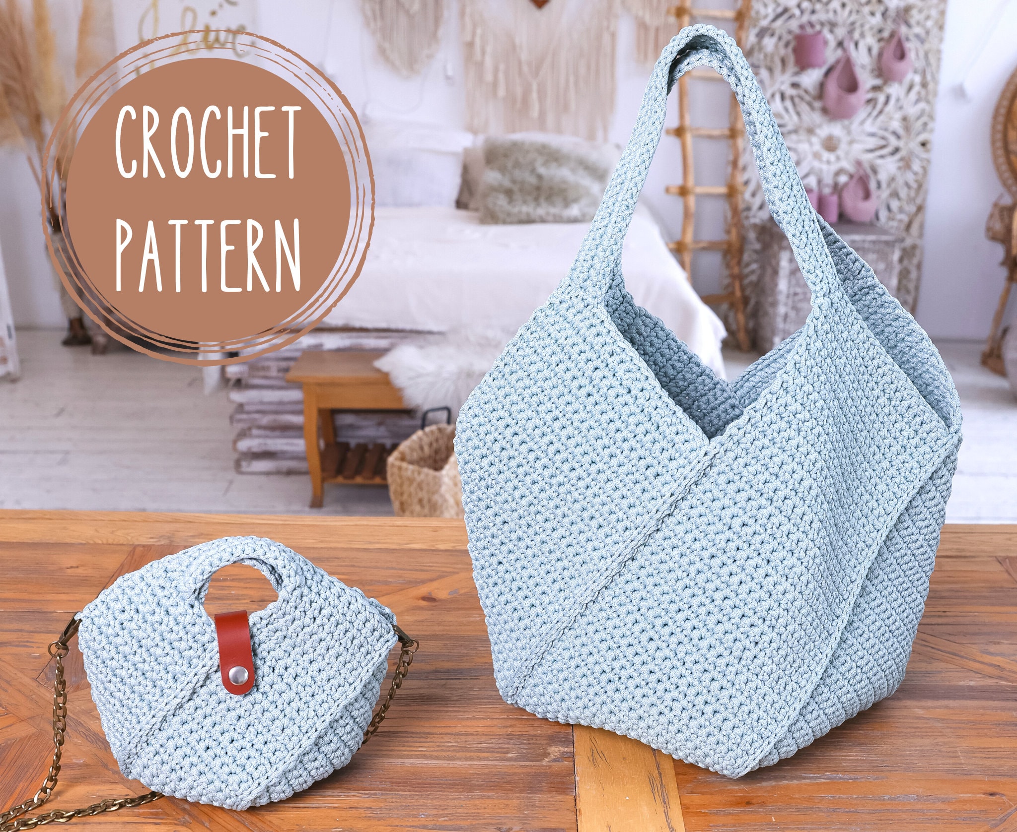 Set of 2 Patterns, Crochet Bag Pattern, Tote Bag, Summer Bag