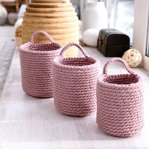 Crochet Pattern Bundle, Set of 3 Hanging basket Pattern, Teardrop basket Tutorial, Storage and Organization at Home, Easter gift for mom DIY image 5