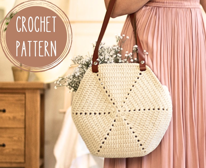 Crochet Pattern PDF, Hexagon Bag, Gift for mom DIY, Tote bag, Summer bag, Shopping Bag, Boho bag, Beach bag, Shoulder bag, Easy pattern, image 1