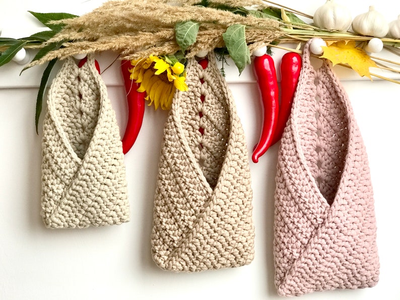 Crochet Pattern Bundle, Set of 3 Hanging basket Pattern, Teardrop basket Tutorial, Storage and Organization at Home, Easter gift for mom DIY image 7