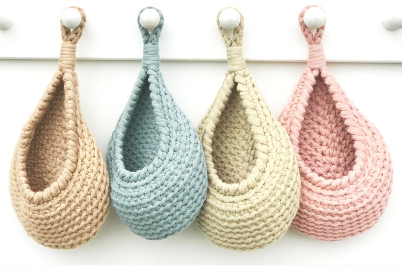 Crochet Pattern Bundle, Set of 3 Hanging basket Pattern, Teardrop basket Tutorial, Storage and Organization at Home, Easter gift for mom DIY image 6