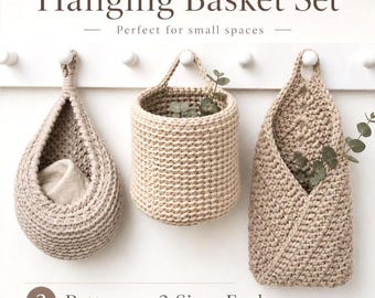 Crochet Basket Pattern Bundle, Hanging Basket Crochet Pattern Set, Teardrop Basket, Envelope Basket, PDF Pattern, 3 Sizes Each, Gift DIY
