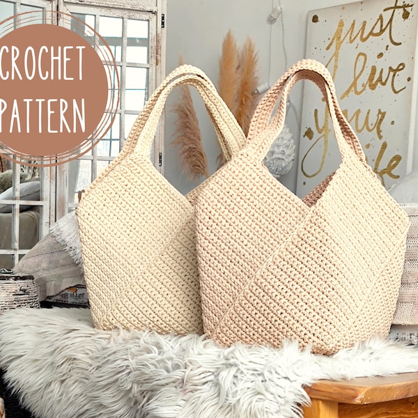 Gehaakte draagtas PATROON, cadeau voor moeder DIY, strandtas, schoudertas, zomertas, grote boodschappentas, Boho tas, paascadeau, damestas