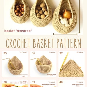 Crochet PATTERN, Teardrop Basket, Hanging Basket, Storage Basket, Easter gift DIY, Gift for mom, Crochet Boho Home Decor, Kitchen storage image 3