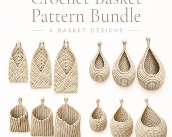 Set of 4 Crochet Patterns, Crochet basket, Storage Hanging Basket DIY, Kitchen Storage, Bathroom Organization, Gift for Mom, Boho Home Decor