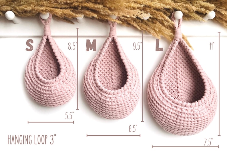 Crochet Pattern Bundle, Set of 3 Hanging basket Pattern, Teardrop basket Tutorial, Storage and Organization at Home, Easter gift for mom DIY image 8