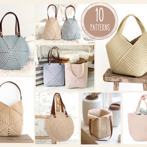 Set of 10 Crochet Bag Patterns, Crochet Tote Bag Pattern, Christmas gift for mom, Summer Bag Pattern, Shoulder Bag Pattern, Woman Boho Bag