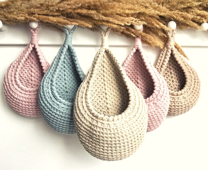 Crochet PATTERN, Teardrop Basket, Hanging Basket, Storage Basket, Easter gift DIY, Gift for mom, Crochet Boho Home Decor, Kitchen storage image 4