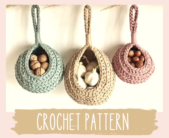 Crochet Hanging Basket PATTERN, Storage Basket, Easter Gift for Mom DIY,  Boho Home Decor, Kitchen Organization, Onions and Garlic Storage 