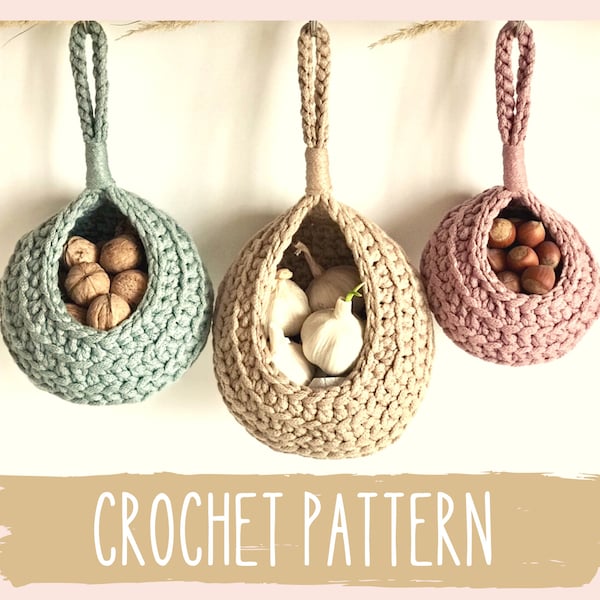 Crochet Hanging basket PATTERN, storage basket, Easter gift for mom DIY, Boho home decor, kitchen organization, onions and garlic storage