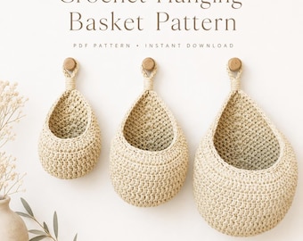 Crochet Pattern for Hanging Teardrop Basket – Create Boho Storage in 3 Sizes – Easy PDF Tutorial for Cord - Instant Download Digital File