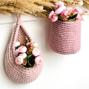 Crochet Pattern Bundle, Set of 3 Hanging basket Pattern, Teardrop basket Tutorial, Storage and Organization at Home, Easter gift for mom DIY image 3