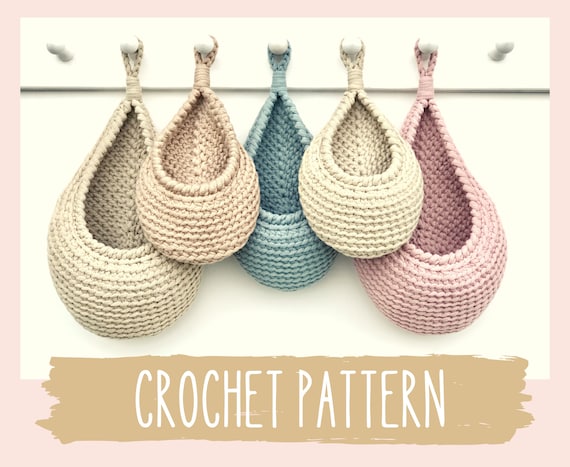 Crochet Teardrop Hanging Storage Basket, Boho Decor
