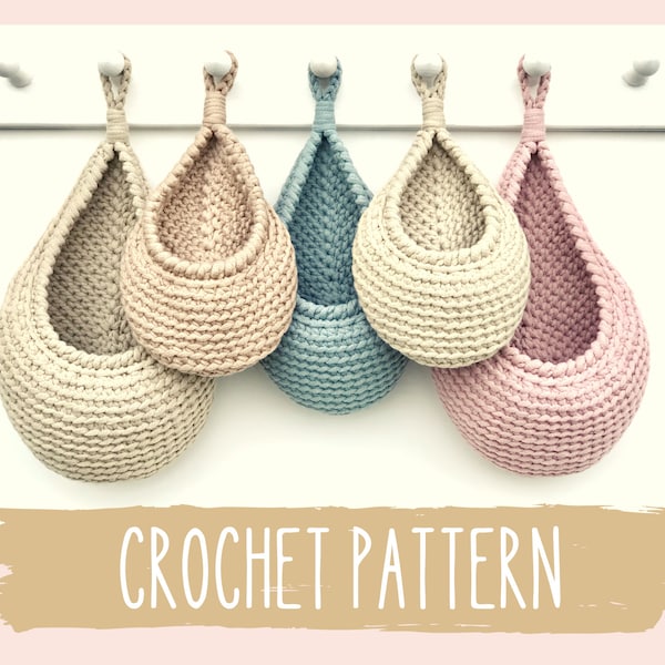 MOTIF au crochet, panier en forme de larme, panier suspendu, panier de rangement, cadeau de Pâques bricolage, cadeau pour maman, décoration d'intérieur bohème au crochet, rangement de cuisine