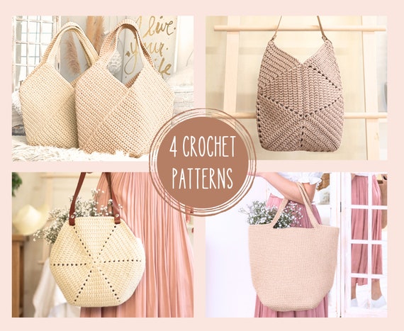 Crochet Pattern Bundle, 4 Crochet Bag Patterns, Easy Pattern PDF, Shoulder Summer  Bag, Tote Bag, Boho Beach Bag, Crochet Gift for Mom DIY 