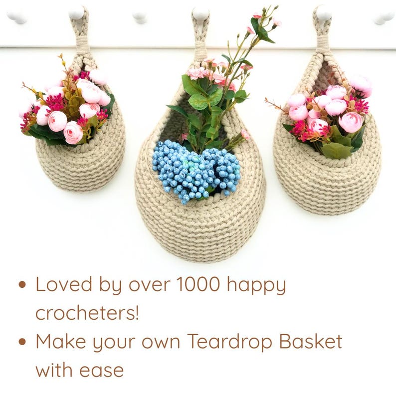 Modern crochet teardrop basket, PDF tutorial for creative projects