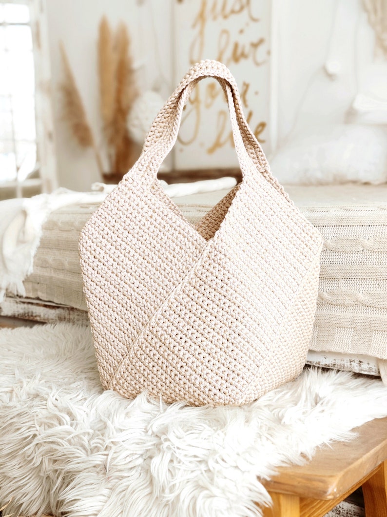 Crochet Tote Bag PATTERN, gift for mom DIY, Beach Bag, Shoulder Bag, Summer Bag, Large Shopping Bag, Boho bag, Easter gift, womens purse image 5