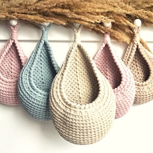 Crochet Pattern Bundle, Set of 3 Hanging basket Pattern, Teardrop basket Tutorial, Storage and Organization at Home, Easter gift for mom DIY image 2