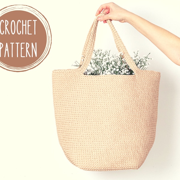 Crochet Tote Bag Pattern, Shopping bag, Summer bag,  Beach bag, Handbag, Boho bag, Easter gift for mom DIY, Crochet Tote Market bag Handmade