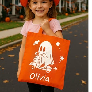 Custom Halloween Trick or Treat Bag For Kids, Personalized Halloween Tote Bag, Cute Ghost Candy Bag With Name, Glow Halloween Gift For Child