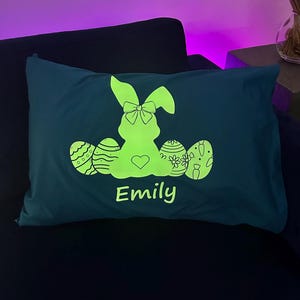 Custom Easter Pillow Cover,Glow In The Dark Pillowcase, Personalized Easter Gifts For Kid, Custom Name Pillow Nursery Decor,Baby Shower Gift