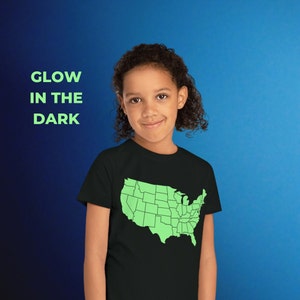 Glowing USA Map Tshirt, Custom Glow In The Dark Shirt, Find and draw your city with gifted glow pen, Interactive Green Glow T-shirt In Black