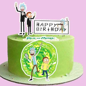 Set di 4 Cake Topper Commestibili di Rick and Morty - Pre-tagliati su carta ostia, foglio di zucchero, o senza taglio Chocotransfer