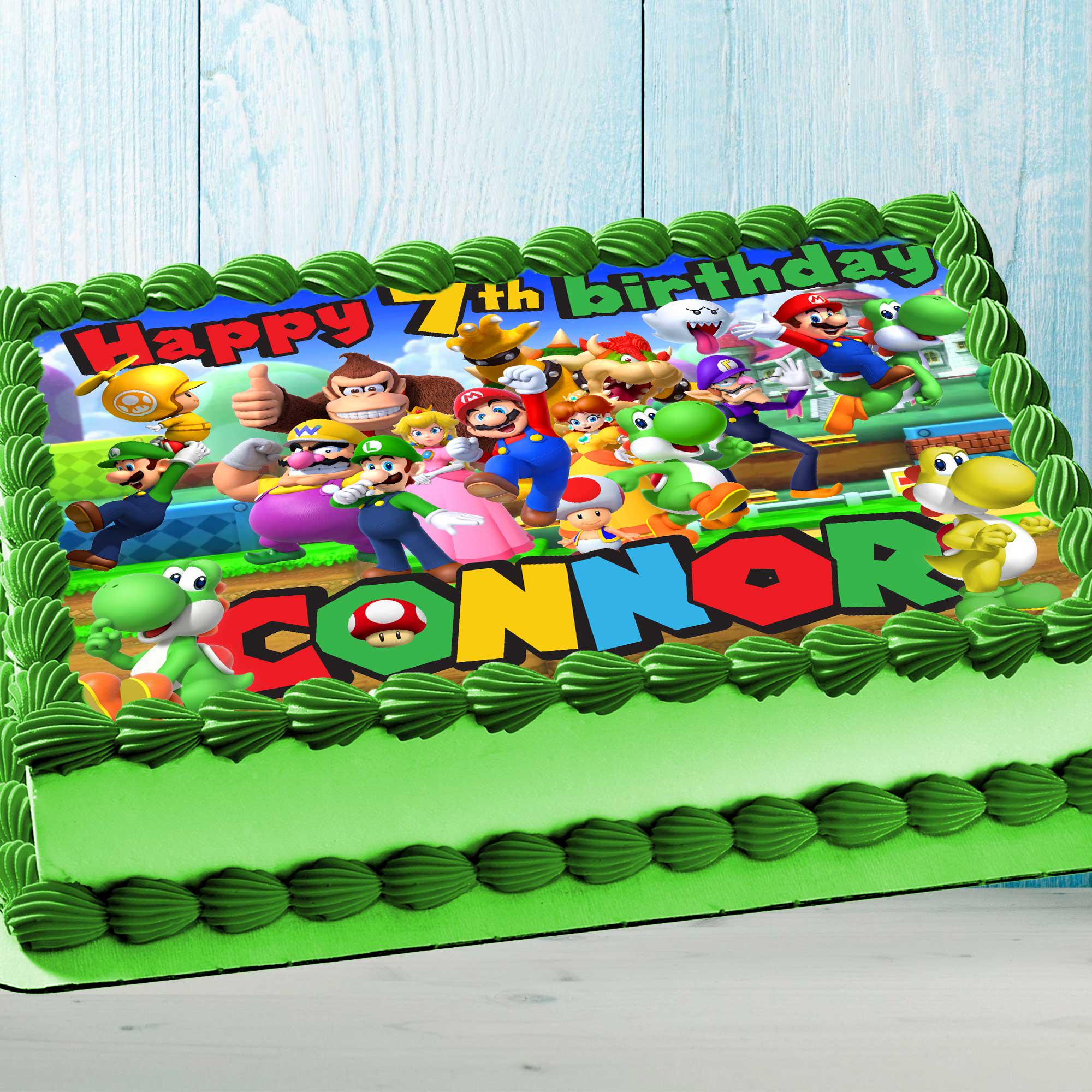 Super Mario Birthday Themed Edible Cake Topper Rectangular - Main Image