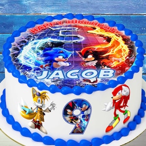 Set of 4 Sonic Cake Toppers - Edible, Precut on Wafer Paper, Sugar Sheet, or without cutting Chocotransfer