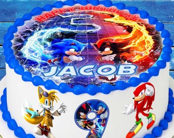 Set of 4 Sonic Cake Toppers - Edible, Precut on Wafer Paper, Sugar Sheet, or without cutting Chocotransfer