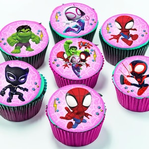 24 Decorazioni Commestibili per Cupcake Spidey - Scegli tra Carta di Ostia, Foglio di Zucchero o Chocotransfer senza Tagli Necessari