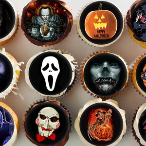 15 Halloween Edible Cupcake Toppers - Precut on Wafer Paper, Sugar Sheet, or without cutting Chocotransfer