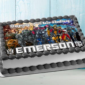 Transformers Birthday Themed Edible Cake Topper - Rectangular Design - Wafer Paper, Sugar Sheet, Chocotransfer
